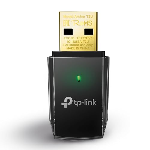 TP-Link Adaptador USB WiFi Archer T2U - AC600 Doble Banda - hasta 633 Mbps - Compatible con Windows - Diseño Compacto - Fácil Instalación - Seguridad Avanzada