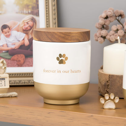 Pearhead Pet Ceramic Forever in Our Hearts Urna, Memorial para Mascotas, Dorado