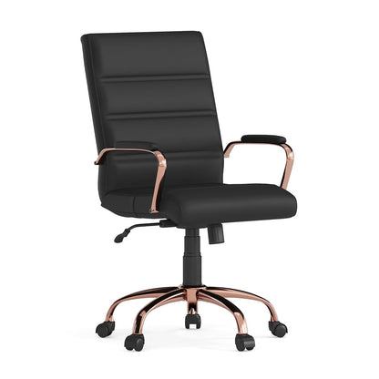 Flash Furniture Silla de Oficina Ejecutiva Respaldo Medio - Black Leathersoft - Rose Gold Frame