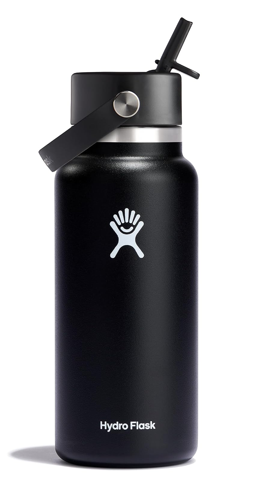 Hydro Flask Botella con Tapa de Popote Flexible, Acero Inoxidable - 32 onzas - negro