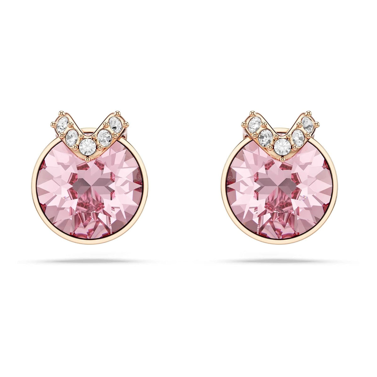 arete Swarovski Bella, corte redondo, pavé, rosa, baño en tono oro rosa