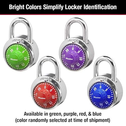Master Lock Candado, candado de dial estándar, 1-7/8 pulgadas Amplio, colores surtidos, combinación de números, 1 paquete, Colores Variados
