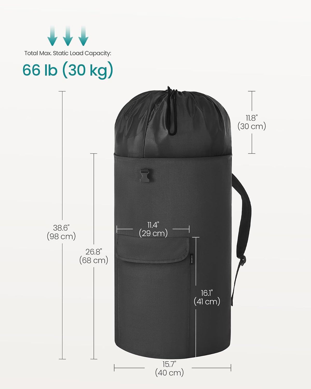 SONGMICS - Bolsa de lavandería, mochila de lavandería de 31.7 galones (120 l), resistente, grande con parte superior extensible, tela Oxford, correas anchas para los hombros y bolsillo con solapa