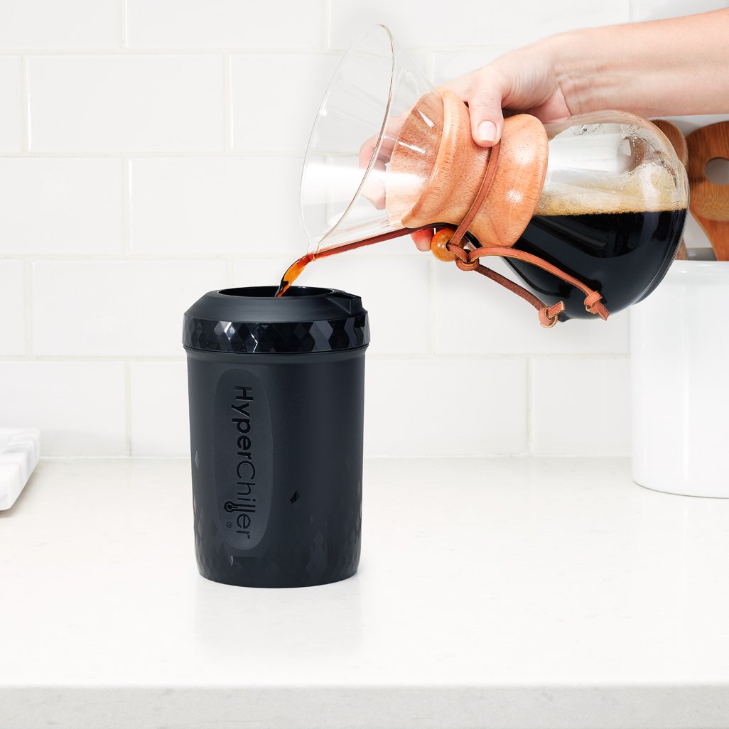 HyperChiller Maxi-Matic enfriador instantáneo patentado para café/bebidas, listo en un minuto, reutilizable para té helado, vino, licores, alcohol, jugo, 12 onzas, color negro