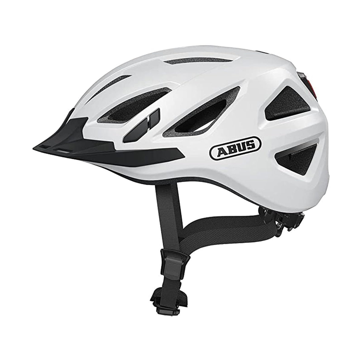 ABUS Stadthelm Urban-I 3.0 - Fahrradhelm mit Rücklicht, Schirm und Magnetverschluss - für Damen und Herren - XL (61-65 cm) - Blanco (polar white)