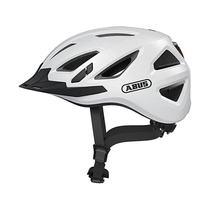 ABUS Stadthelm Urban-I 3.0 - Fahrradhelm mit Rücklicht, Schirm und Magnetverschluss - für Damen und Herren - XL (61-65 cm) - Blanco (polar white)