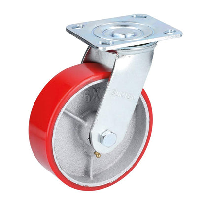 Surtek RP15G Rodaja de fierro con poliuretano rojo giratoria 6"