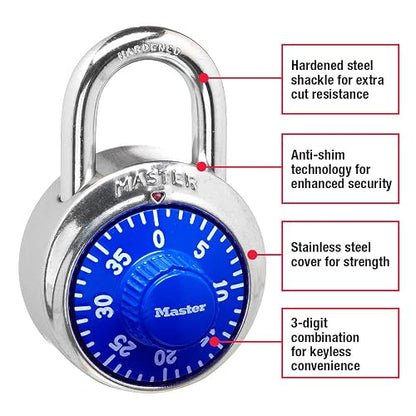 Master Lock Candado, candado de dial estándar, 1-7/8 pulgadas Amplio, colores surtidos, combinación de números, 1 paquete, Colores Variados