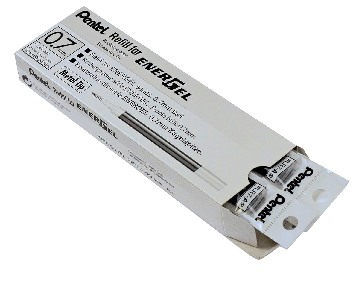Pentel Energel Recargas estándar, 7 mm, Negro, Paquete de 12
