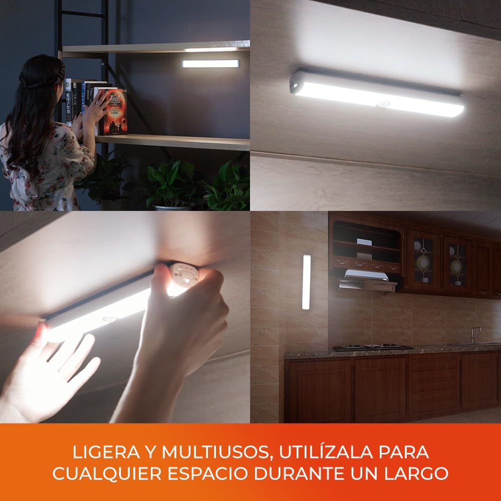 Tecnolite - Paquete de 2 Lámparas Regleta Magnética Recargable 28 cm LED 4 W, Luz de Día, Sensor de Movimiento, Luz Armario, Escalera, Closet, Cocina, Lámparas Portátiles
