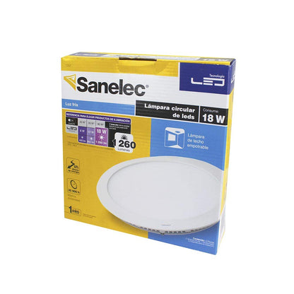 SANELEC, Panel de LEDS, Lámpara de Techo Empotrable, 18 W, Luz Fría, 1,260 lm, Modelo 1157