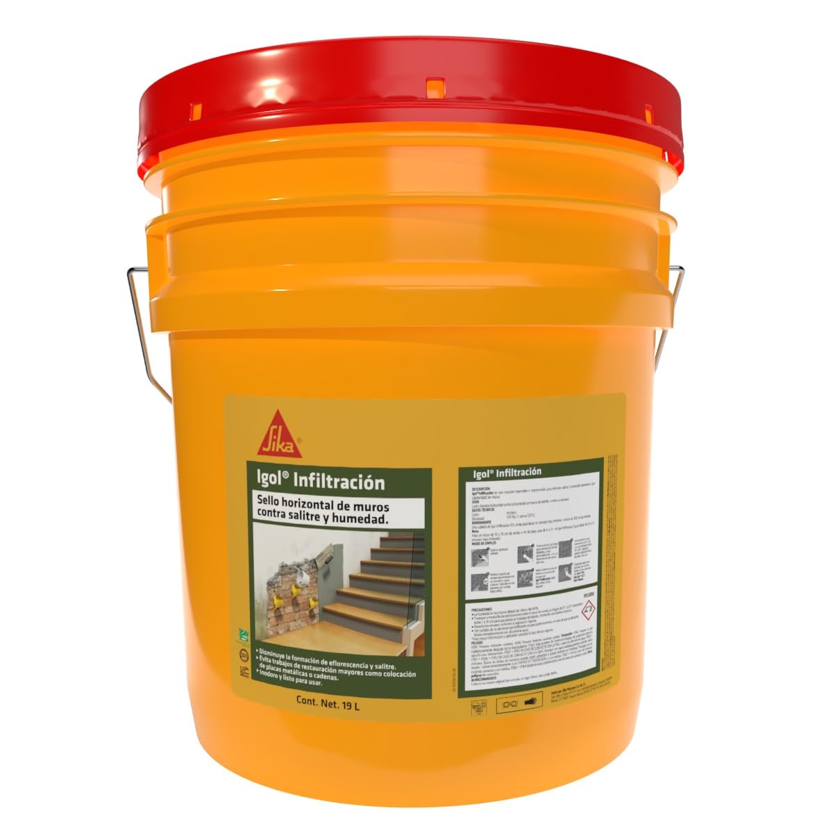 SIKA - Impermeabilización - Igol Infiltracion - Incoloro Impermeabilizante para Muros con Humedad Ascendente por Capilaridad del Suelo - Listo para Usar - Para Muros de Concreto e Cantera - Cubeta 19L