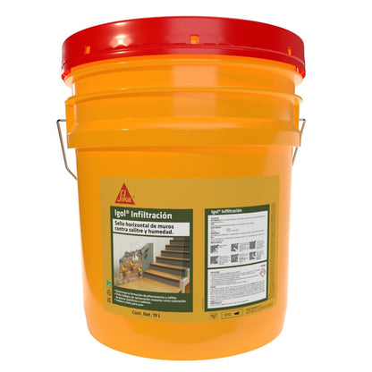 SIKA - Impermeabilización - Igol Infiltracion - Incoloro Impermeabilizante para Muros con Humedad Ascendente por Capilaridad del Suelo - Listo para Usar - Para Muros de Concreto e Cantera - Cubeta 19L