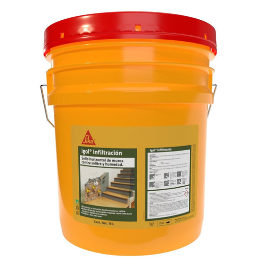 SIKA - Impermeabilización - Igol Infiltracion - Incoloro Impermeabilizante para Muros con Humedad Ascendente por Capilaridad del Suelo - Listo para Usar - Para Muros de Concreto e Cantera - Cubeta 19L