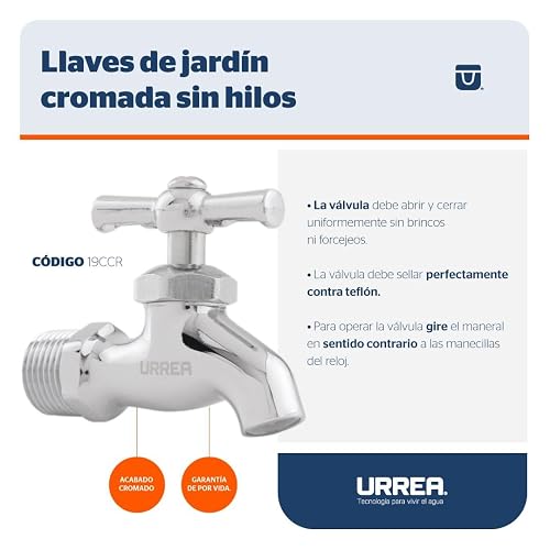 URREA 19CCR Llave de Compresión Cromada Compacta Con Hilos, Acabado en Cromo