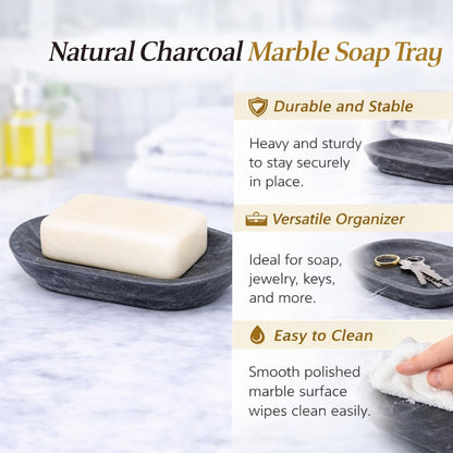 Creative Home - Juego de baño con Piedra de mármol de carbón, Plato para jabón en Barra, Carbón, 5-5/8" W x 3-3/4" L, 1