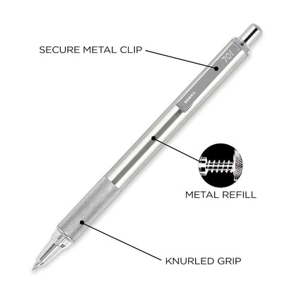 Zebra Pen F-701 - Bolígrafo retráctil, paquete de 3 unidades, más 2 recargas, punta fina, 0,8 mm, tinta negra, construcción duradera de metal, tinta de fácil deslizamiento, agarre antideslizante