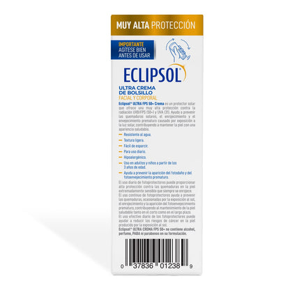 Eclipsol - Ultra Crema de Bolsillo, FPS 50+, Protector Solar Facial, 60 g | Hipoalergénico, textura ligera, resistente al agua, corporal, sin PABA ni parabenos, toda la familia desde 3 años
