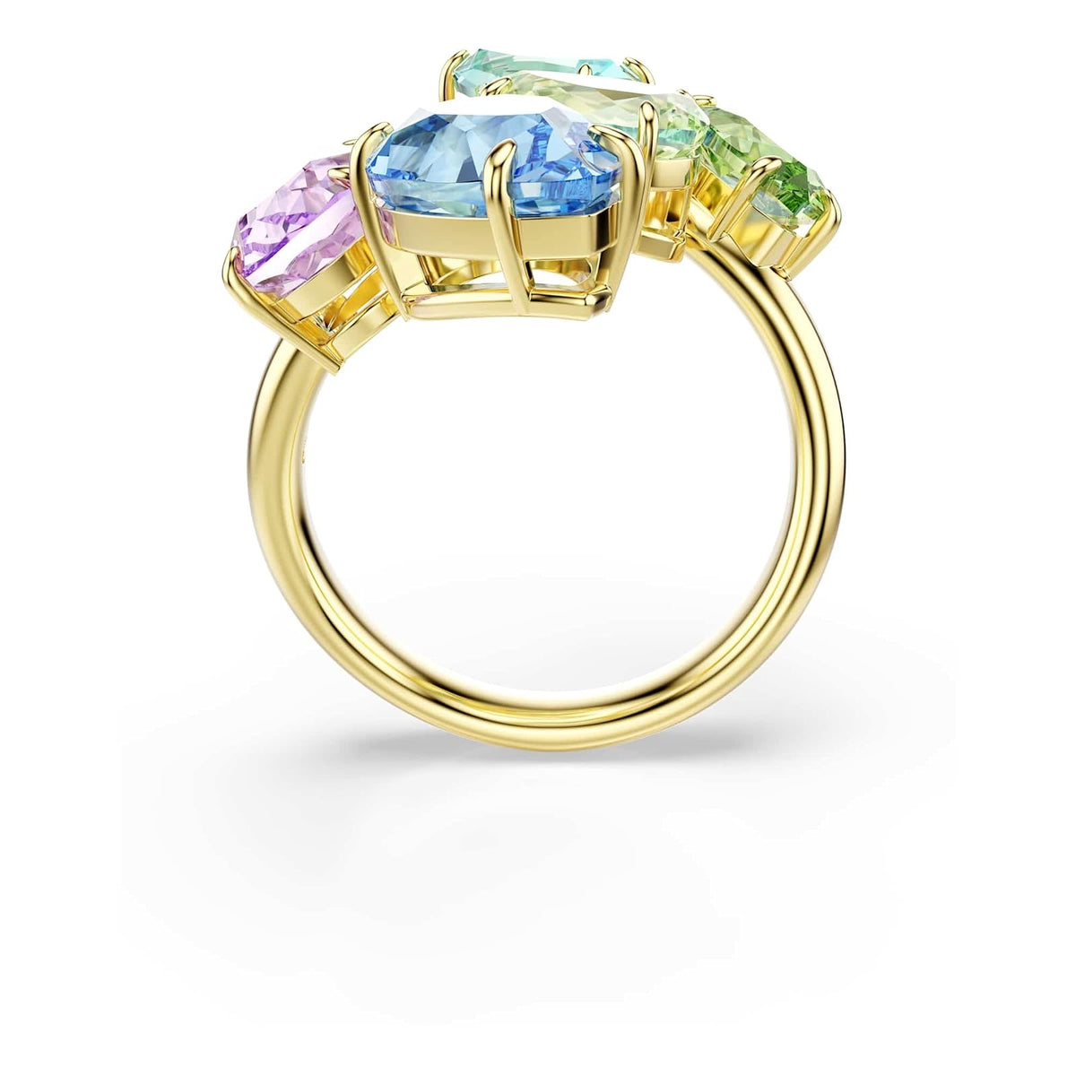 Anillo con motivo de gema Swarovski, cortes mixtos, multicolor, chapado en tono dorado