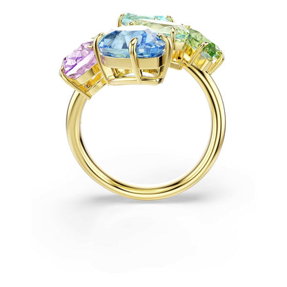 Anillo con motivo de gema Swarovski, cortes mixtos, multicolor, chapado en tono dorado