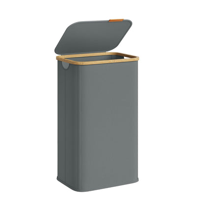SONGMICS Organizador de Colada, Cesto para Ropa, Tela Oxford, Plegable, Bambú, Baño, Dormitorio, 100 L, Gris Pizarra MLCB518GN01
