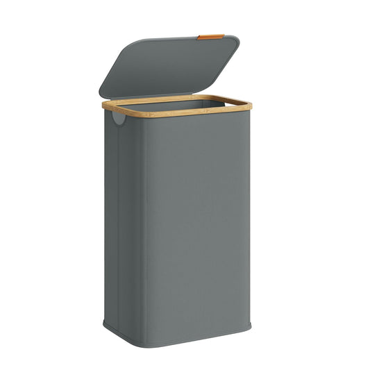 SONGMICS Organizador de Colada, Cesto para Ropa, Tela Oxford, Plegable, Bambú, Baño, Dormitorio, 100 L, Gris Pizarra MLCB518GN01