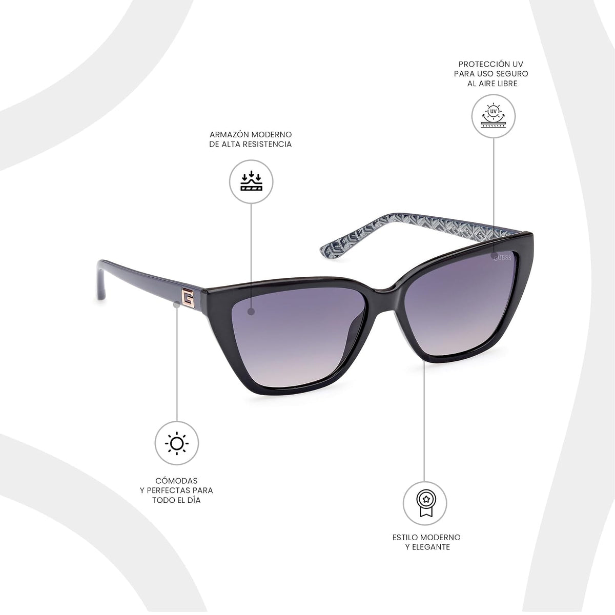 Guess Lentes de Sol GU7919 para Mujer, Armazón Inyectado con Detalles Metálicos, Micas con Protección UV Nivel 3