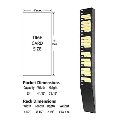Lathem - Estante expandible para tarjetas de 9 pulgadas, 25 bolsillos, plástico negro, accesorios de montaje (25-9EX)