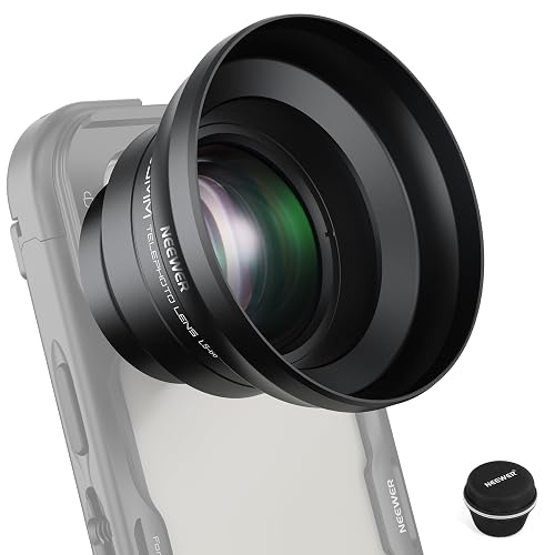 NEEWER HD 65mm Telefoto Phone Camera Lens con Parasol Solo para 17mm Rosca Placa Trasera Phone Cage Case, 1.7X Zoom Accesorio Lente Compatible con iPhone 16, 15, S25, S24 Ultra, Android, LS-66