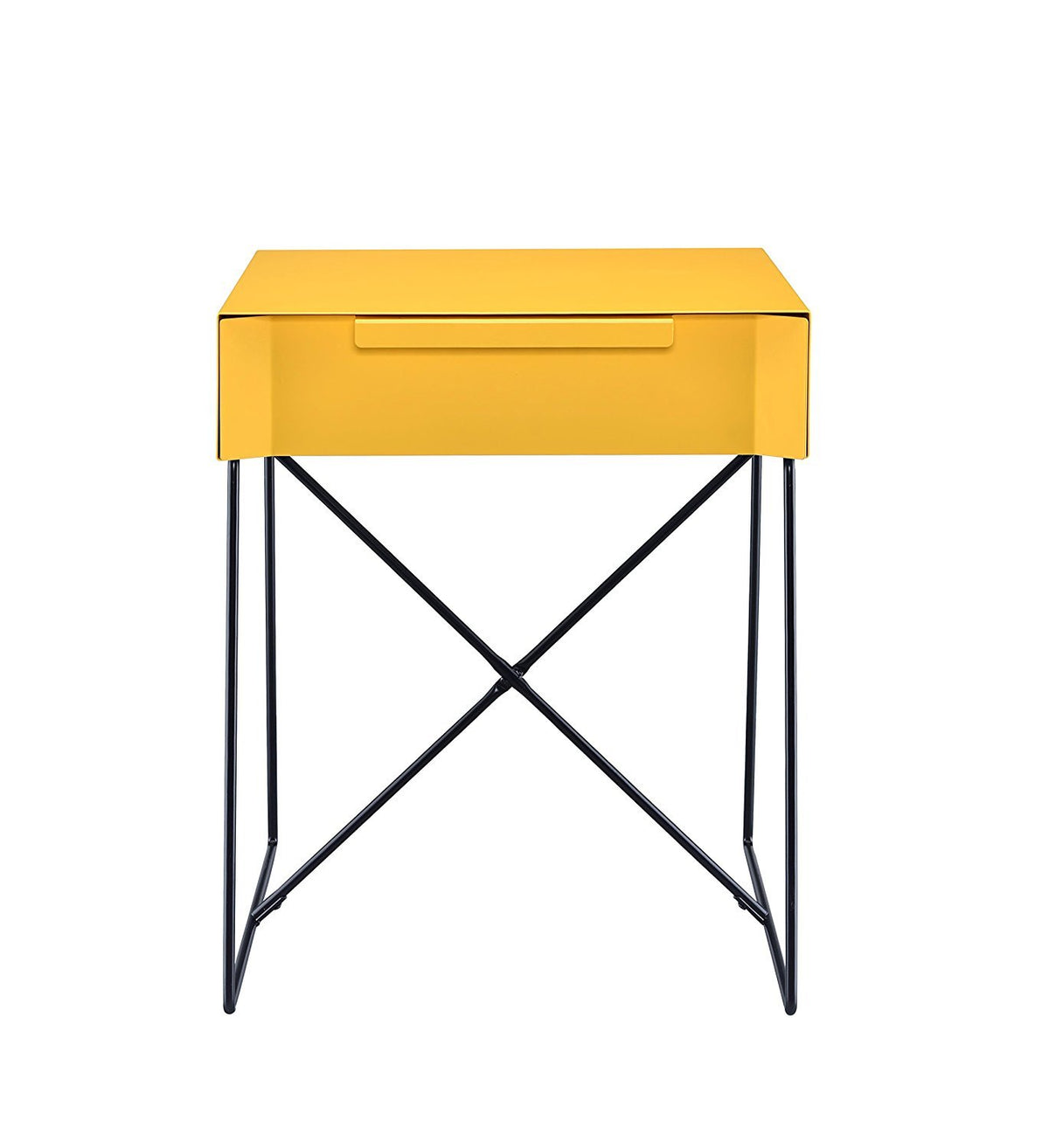 Major-Q Mesa Auxiliar Estilo Retro con Base de Metal para recámara/Sala de Estar/Sala de Juegos, Amarillo Acabado 18 x 15 x 22
