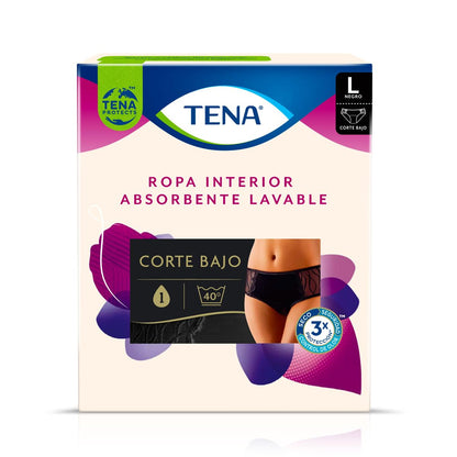 TENA Lady Ropa Interior Absorbente Lavable, Color Negro - Negro - L (1 Unidad) - Corte Clásico