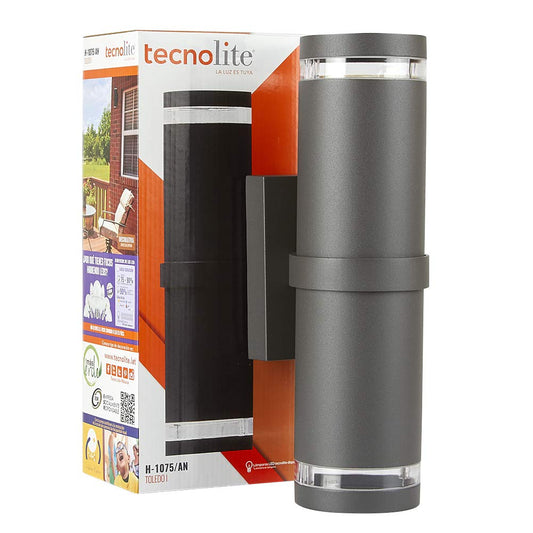 Tecnolite - Lámpara de Pared para Exterior Toledo I, 2 Bases E27, Arbotante para Jardín o Patio, Estructura de Aluminio Resistente a la Interperie, Decoración Hogar. Iluminación Exterior