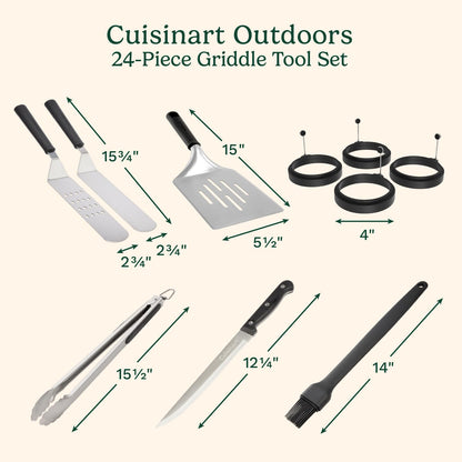 Cuisinart - Juego de Herramientas para Plancha de 24 Piezas con Bolsa de Almacenamiento, Accesorios de Plancha Plana de Acero Inoxidable con espátulas, cúpula derretidora, Prensa para Hamburguesas