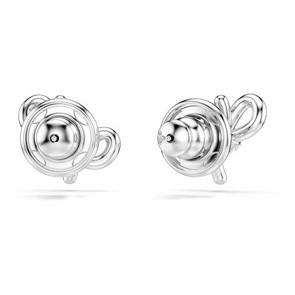 arete Swarovski Lifelong, pavé, lazo, blanco, baño de rodio
