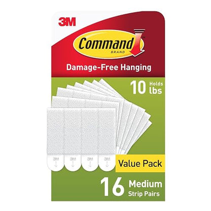 Command Picture Hanging Tiras, tamaño mediano, Blanco, 16 Pairs, Blanco