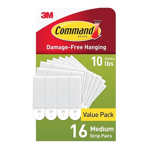 Command Picture Hanging Tiras, tamaño mediano, Blanco, 16 Pairs, Blanco