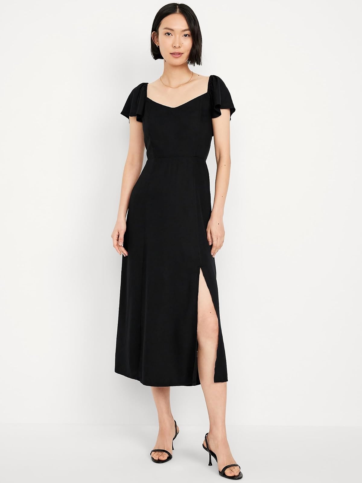 Old Navy SS Flutter SLV Synthetic Midi- Solid Vestido Mujer