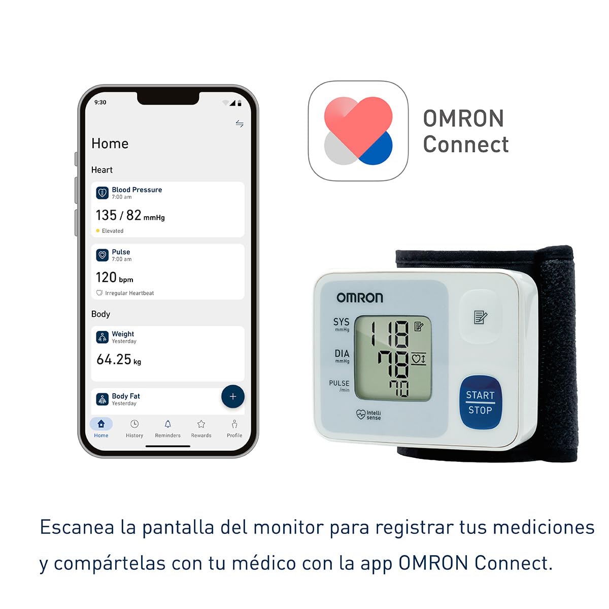 OMRON HEM-6124 – Baumanómetro Digital de Muñeca Portátil con Sensor de Posición, Inflado Personalizado y Detección de Latidos Irregulares