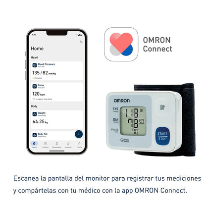 OMRON HEM-6124 – Baumanómetro Digital de Muñeca Portátil con Sensor de Posición, Inflado Personalizado y Detección de Latidos Irregulares