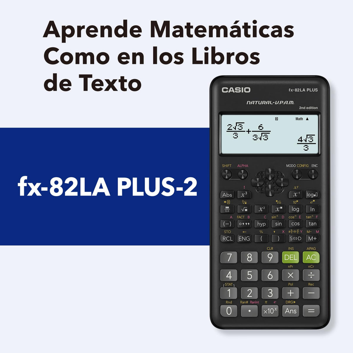 Casio Calculadora Científica, fx-82LA Plus-BK-2, 252 Funciones, Nivel Primaria y Secundaria, Color Negro