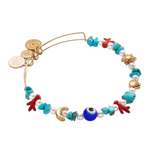 Alex and Ani Brazalete Rígido de Cuentas Moonlight Beach | Brazalete riguroso con Dije para Mujer | Tono Dorado, Perla | Pulsera Rígido de Alambre Expandible | Joyería de Playa para Mujer