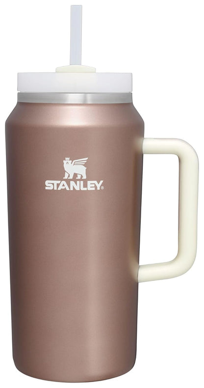 Stanley Quencher H2.0 FlowState - Vaso aislado al aspiradora de acero inoxidable con tapa y popote para agua, té helado o café, batidos y más, brillo de cuarzo rosa, 64 onzas