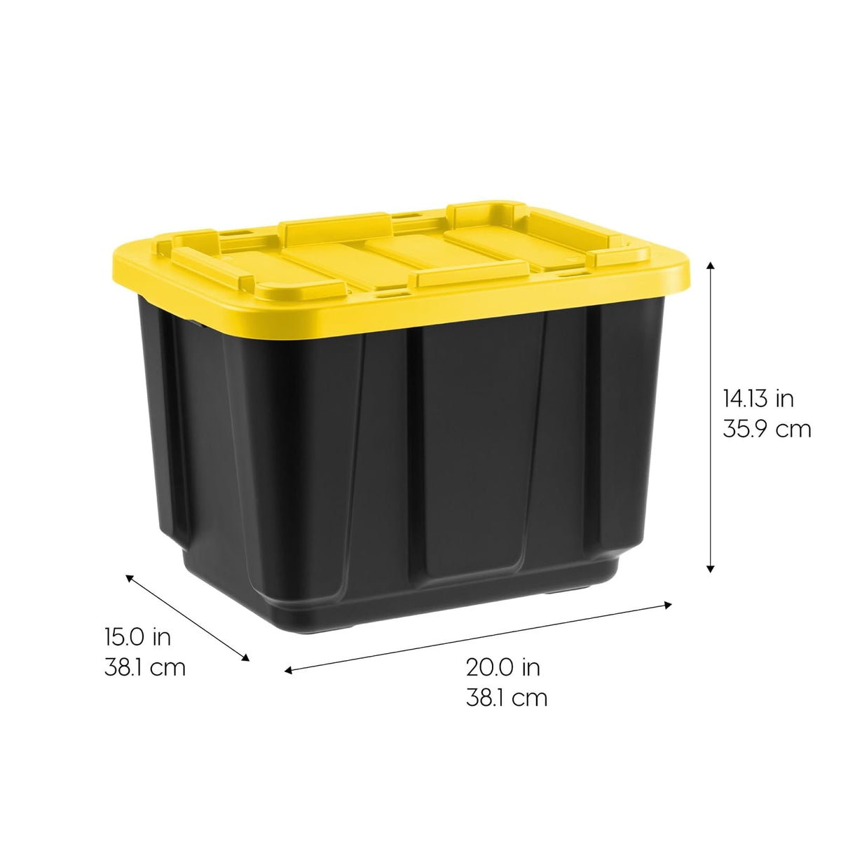 IRIS USA 4 Contenedores Resistentes de 12 Gal con Tapa, Negro/Amarillo | Diseñado para herramientas, ferretería y suministros automotrices. Forma apilable para garajes y talleres.