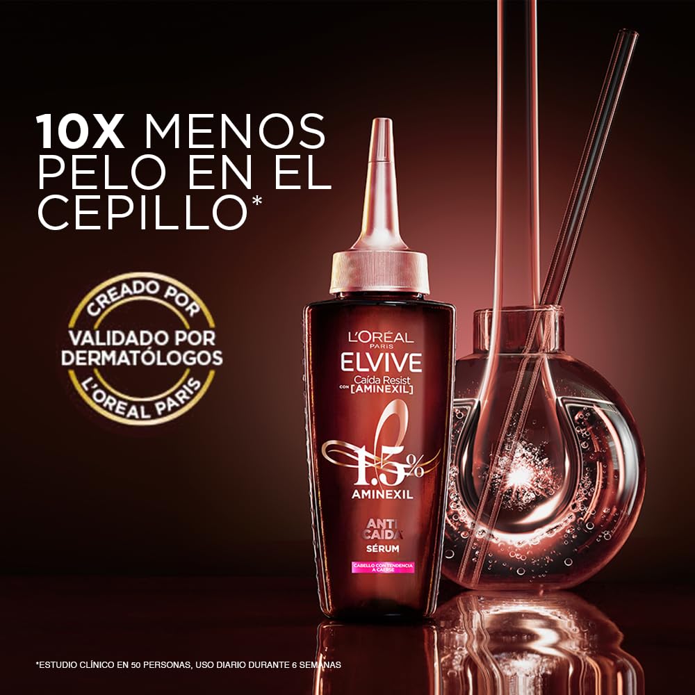 L'Oreal Paris Serum Capilar Caída Resist con Aminexil Elvive 102ml. Anti caida de cabello con tendencia a quebrarse, 10X menos cabello en el cepillo.