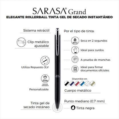 Zebra Bolígrafo Elegante Sarasa Grand de acero inoxidable con tinta gel de secado instantáneo + tarjetero (Blanco)