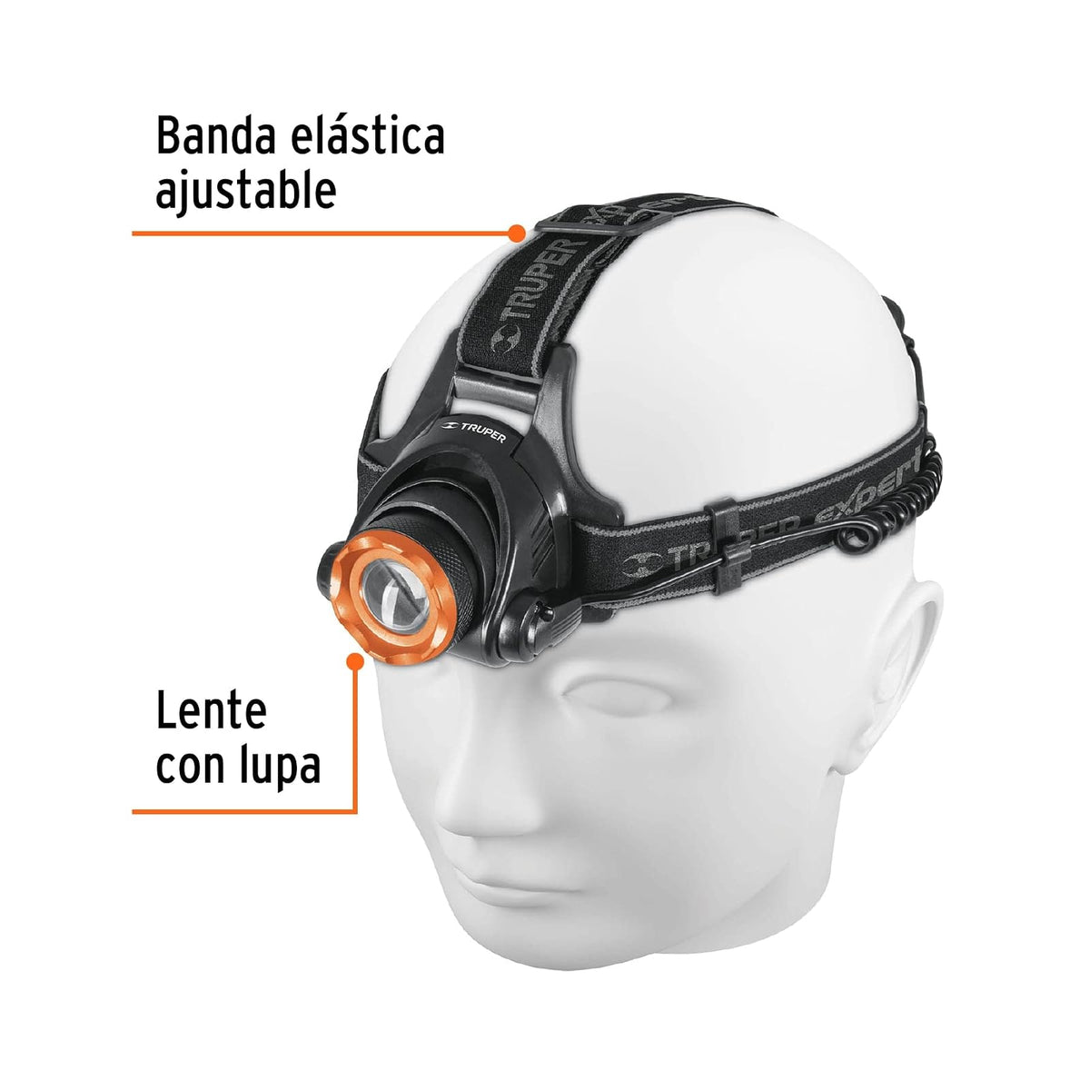 TRUPER LI-CA-800X, Linterna para cabeza, 4 pilas AA, 800 lúmenes, 1 LED, Expert