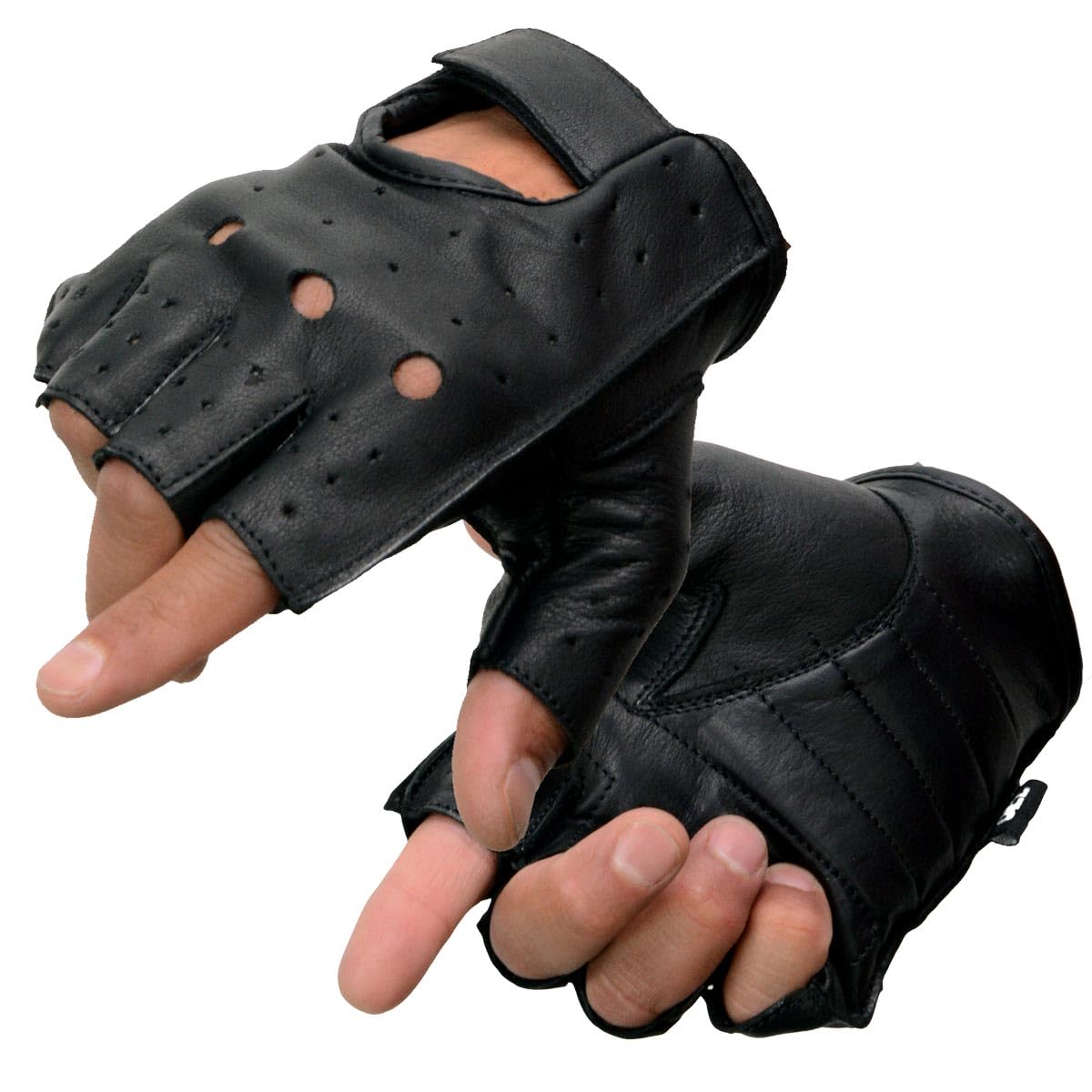 Shaf International - Guantes sin dedos para hombre, cuero y elastano, Negro, X-large