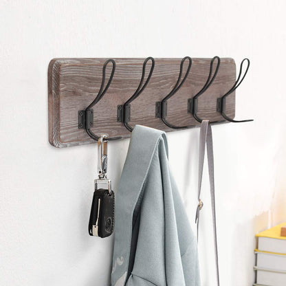 AZL1 Life Concept Ganchos de pared de madera café de 24 pulgadas, 5 ganchos rústicos, madera de pino maciza