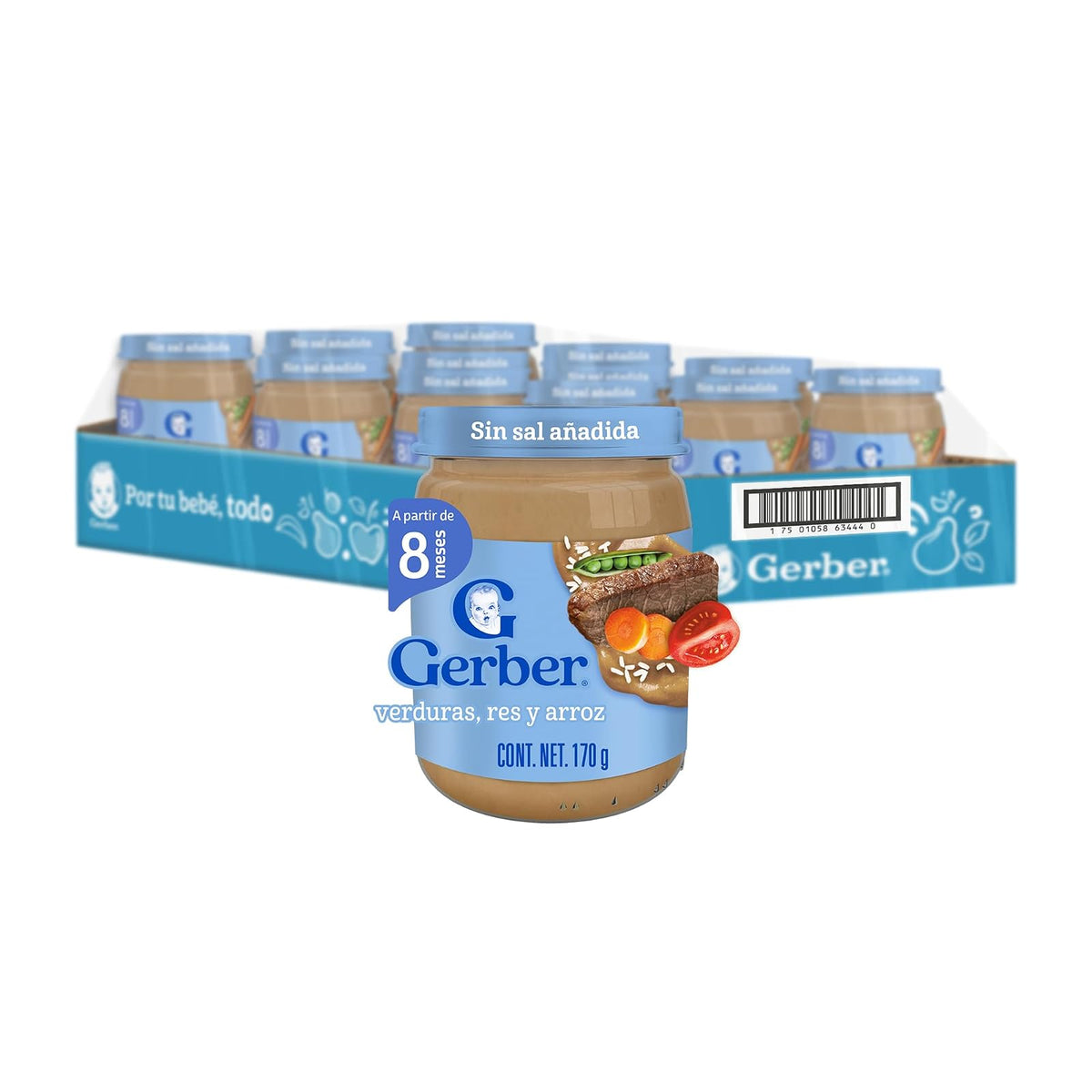 Gerber Papilla Etapa 3 Verduras con Pollo y Arroz, Paquete de 12 - Verduras, Res y Arrox