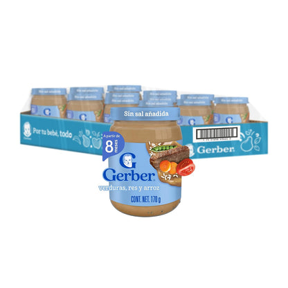 Gerber Papilla Etapa 3 Verduras con Pollo y Arroz, Paquete de 12 - Verduras, Res y Arrox